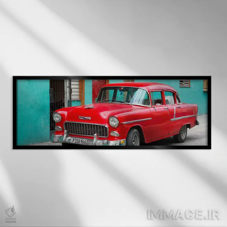 تابلو "خودروی کلاسیک آمریکایی قرمز زیبا" اثر فیلیپ هوگونار - نمای قابدار مشکی