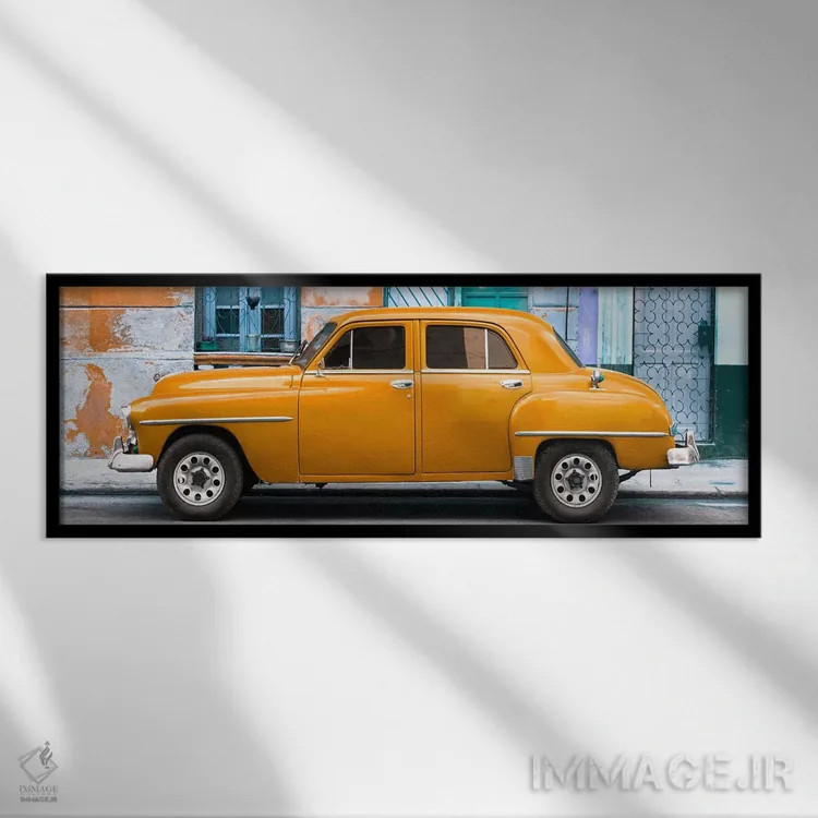 تابلو "خودروی کلاسیک آمریکایی نارنجی" اثر فیلیپ هوگونار - نمای قابدار مشکی