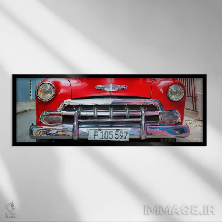 تابلو "جزئیات خودروی کلاسیک قرمز شورلت" اثر فیلیپ هوگونار - نمای قابدار مشکی
