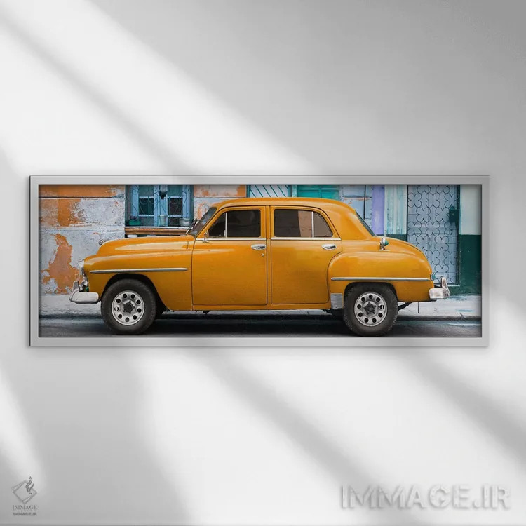 تابلو "خودروی کلاسیک آمریکایی نارنجی" اثر فیلیپ هوگونار - نمای قابدار سفید
