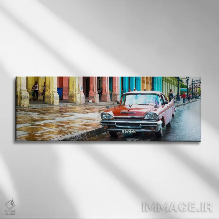 تابلو "تاکسی قرمز هاوانا" اثر فیلیپ هوگونار - نمای روبهرو روی دیوار
