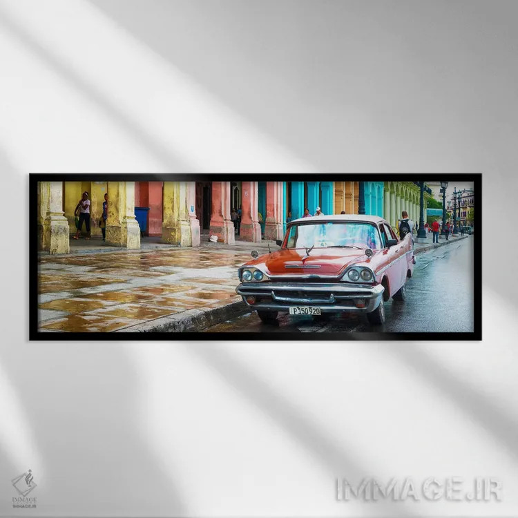 تابلو "تاکسی قرمز هاوانا" اثر فیلیپ هوگونار - نمای قابدار مشکی