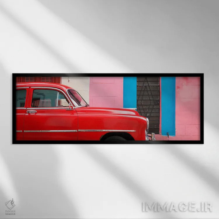 تابلو "شورلت قرمز در هاوانا" اثر فیلیپ هوگونار - نمای قابدار مشکی