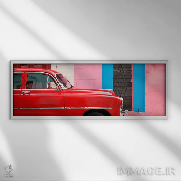 تابلو "شورلت قرمز در هاوانا" اثر فیلیپ هوگونار - نمای قابدار سفید