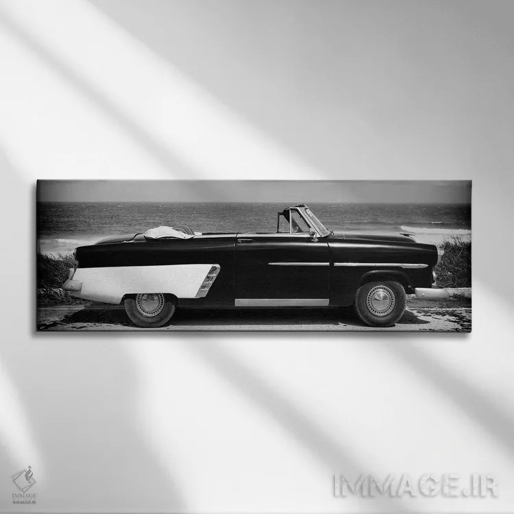 تابلو "خودروی کابریولت به سیاه و سفید" اثر فیلیپ هوگونار - نمای روبهرو روی دیوار