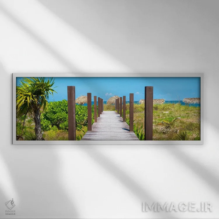 تابلو "پایگاه چوبی بر روی ساحل" اثر فیلیپ هوگونار - نمای قابدار سفید