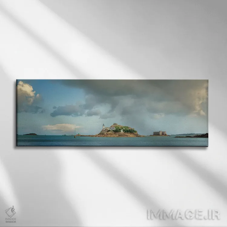 تابلو قلعه تاورئو و جزیره لوئت اثر فیلیپ منگوئن - نمای روبهرو روی دیوار