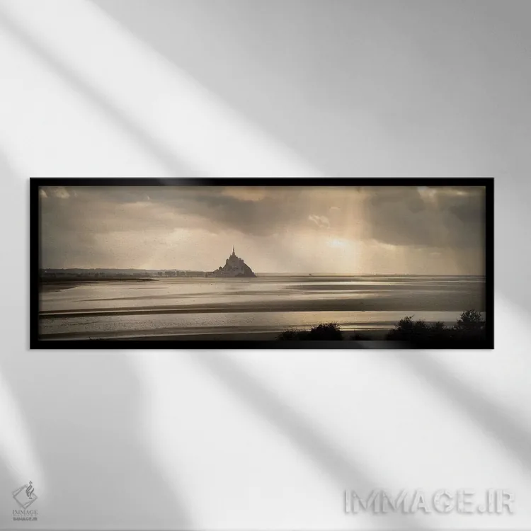 تابلو نمای پانورامیک بزرگ از مونت سن میشل اثر فیلیپ منگوئن - نمای قابدار مشکی