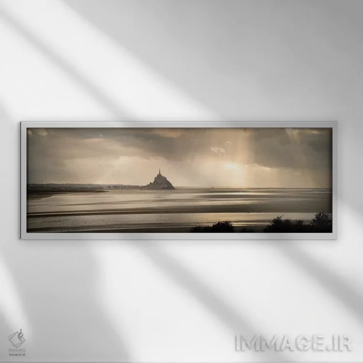 تابلو نمای پانورامیک بزرگ از مونت سن میشل اثر فیلیپ منگوئن - نمای قابدار سفید