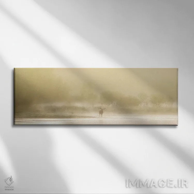 تابلو گوزن در مه اثر فیلیپ منگوئن - نمای روبهرو روی دیوار