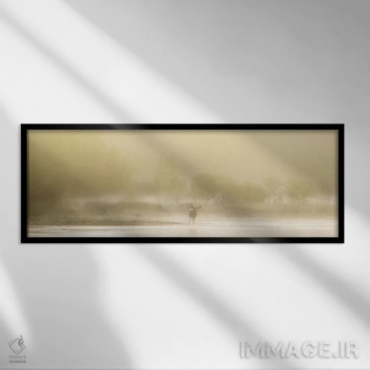 تابلو گوزن در مه اثر فیلیپ منگوئن - نمای قابدار مشکی
