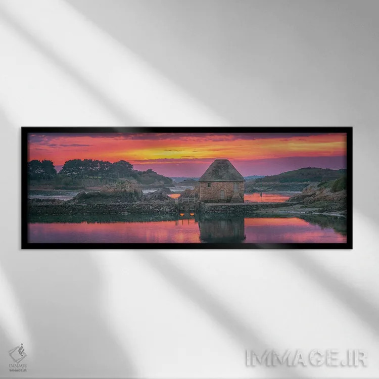 تابلو غروب صورتی در برتانی اثر فیلیپ منگوئن - نمای قابدار مشکی