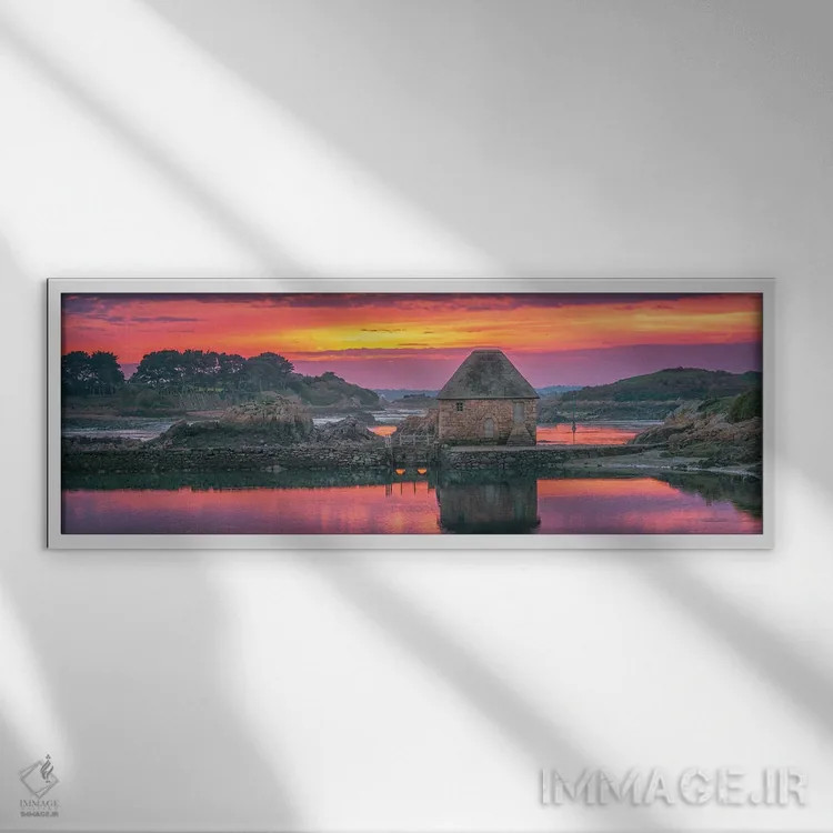 تابلو غروب صورتی در برتانی اثر فیلیپ منگوئن - نمای قابدار سفید