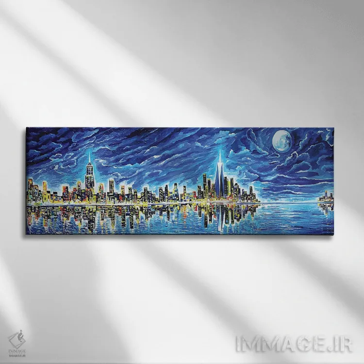 تابلو آسمان شب نیویورک اثر پیه رو مانریک - نمای روبهرو روی دیوار