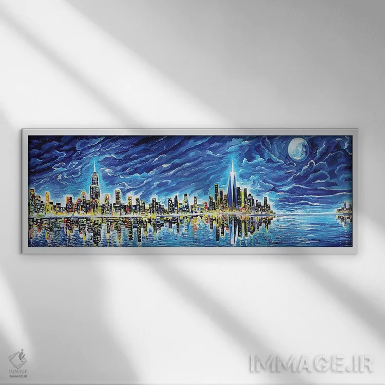تابلو آسمان شب نیویورک اثر پیه رو مانریک - نمای قابدار سفید