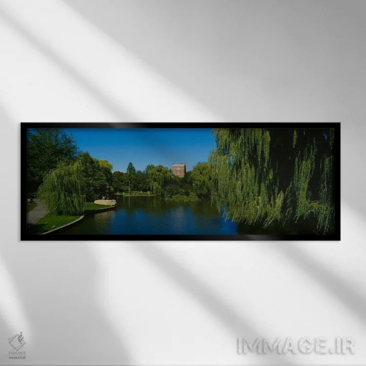 تابلو Boston Public Garden, Boston, Massachusetts, USA" - "دریاچهای در باغ رسمی، باغ عمومی بوستون، بوستون، ماساچوست، ایالات متحده" اثر پانورامیک ایمجز (استودیو عکاسی عریض) - نمای قابدار مشکی