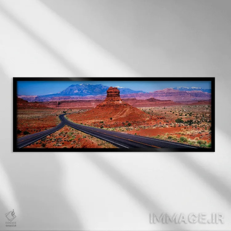 تابلو Red Rock Country, Utah, USA" - "چالشی در جاده، سرزمین سنگهای قرمز، یوتا، ایالات متحده" اثر پانورامیک ایمجز (استودیو عکاسی عریض) - نمای قابدار مشکی