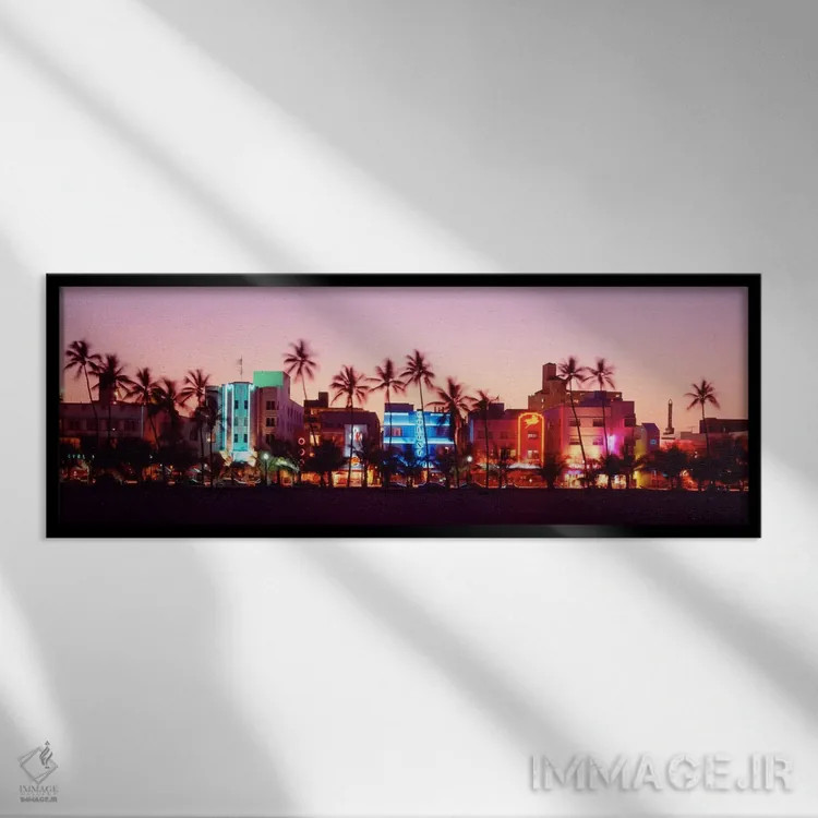 تابلو Ocean Drive, Miami Beach, Florida, USA" - "شب، اوشن درایو، میامی بیچ، فلوریدا، ایالات متحده" اثر پانورامیک ایمجز (استودیو عکاسی عریض) - نمای قابدار مشکی