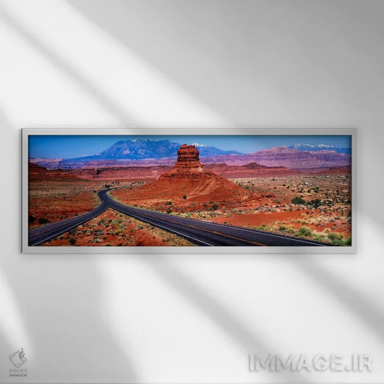تابلو Red Rock Country, Utah, USA" - "چالشی در جاده، سرزمین سنگهای قرمز، یوتا، ایالات متحده" اثر پانورامیک ایمجز (استودیو عکاسی عریض) - نمای قابدار سفید