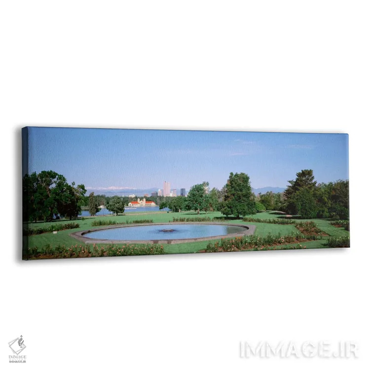 تابلو Denver, Colorado, USA" - "باغ رسمی در پارک شهر با نمایی از شهر و کوه اوانس در پسزمینه، دنور، کلرادو، ایالات متحده" اثر پانورامیک ایمجز (استودیو عکاسی عریض) - نمای پرسپکتیو محصول