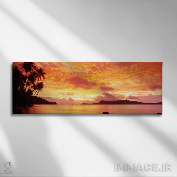 تابلو غروب، جزیره هوآهینه، تاهیتی اثر پانورامیک ایمجز (استودیو عکاسی عریض) - نمای روبهرو روی دیوار