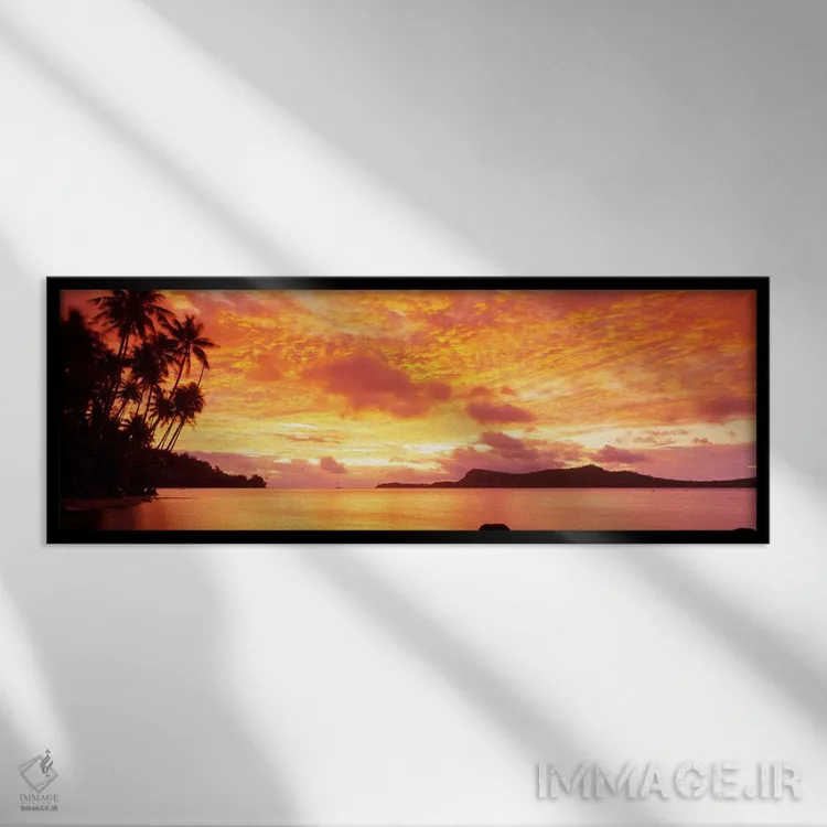 تابلو غروب، جزیره هوآهینه، تاهیتی اثر پانورامیک ایمجز (استودیو عکاسی عریض) - نمای قابدار مشکی