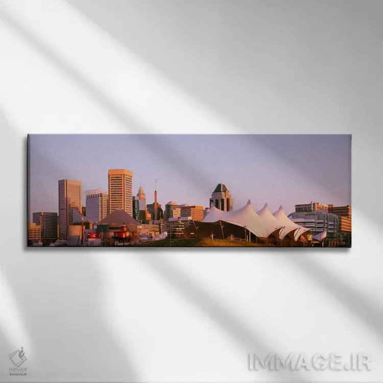 تابلو نمای شهری در صبح و غرفه کنسرت پییر ۶، بالتیمور، مریلند، ایالات متحده اثر پانورامیک ایمجز (استودیو عکاسی عریض) - نمای روبهرو روی دیوار