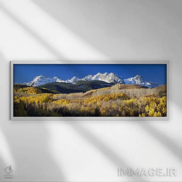 تابلو منظره پاییزی، رشتهکوههای راکی، کلرادو، ایالات متحده اثر پانورامیک ایمجز (استودیو عکاسی عریض) - نمای قابدار سفید