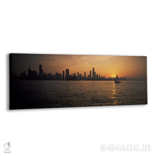 تابلو سیلوئت ساختمانها در کنار آب، نیوی پیر، شیکاگو، ایلینوی، ایالات متحده آمریکا اثر پانورامیک ایمجز (استودیو عکاسی عریض) - نمای پرسپکتیو محصول