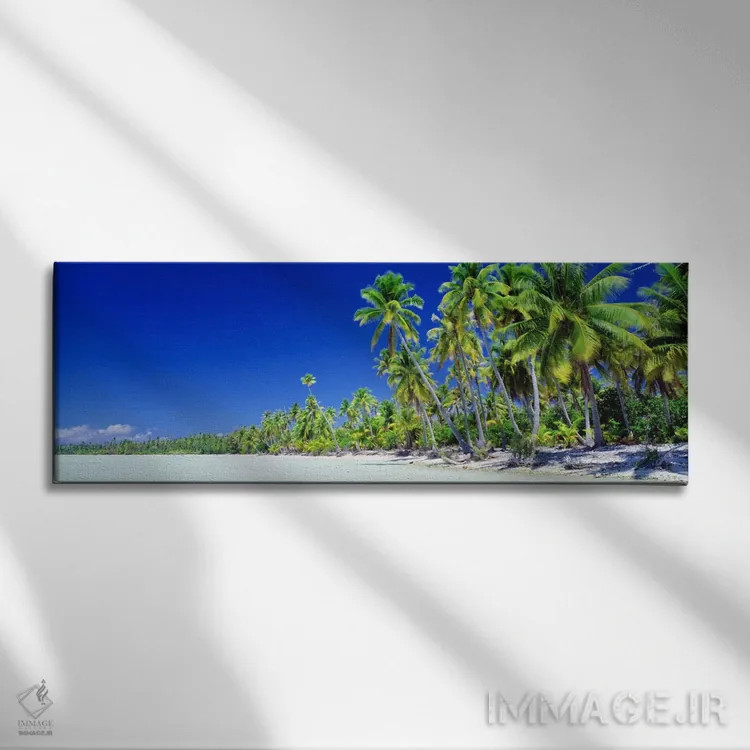 تابلو ساحل پر از درخت نخل، بورا بورا، جزایر سوسایتی، پولینزی فرانسه اثر پانورامیک ایمجز (استودیو عکاسی عریض) - نمای روبهرو روی دیوار