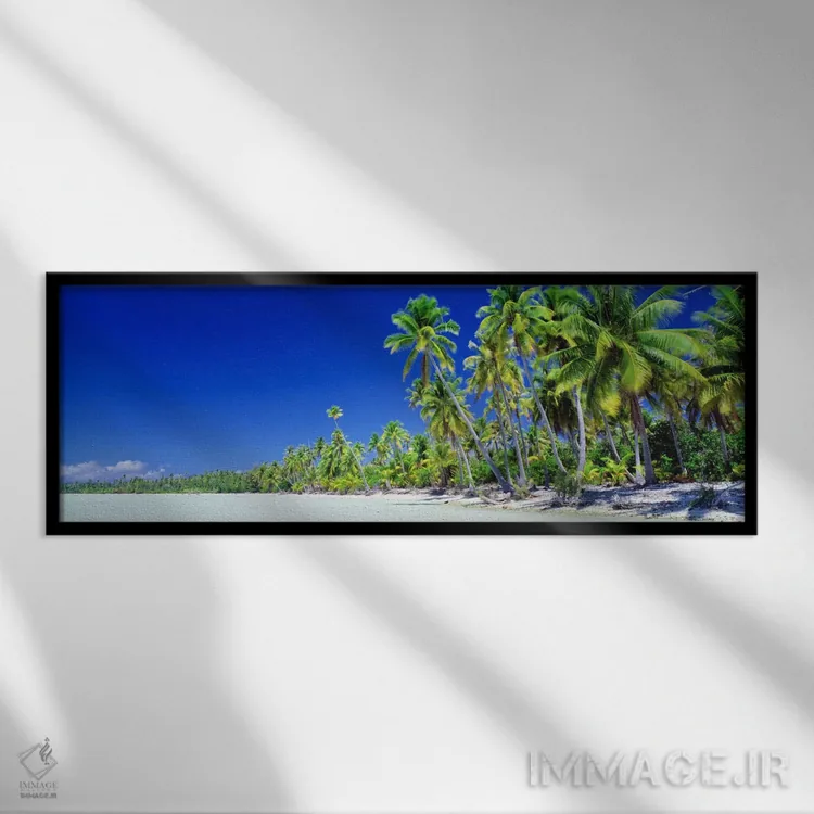 تابلو ساحل پر از درخت نخل، بورا بورا، جزایر سوسایتی، پولینزی فرانسه اثر پانورامیک ایمجز (استودیو عکاسی عریض) - نمای قابدار مشکی