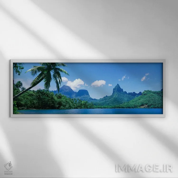 تابلو مناظر استوایی، مورئا، جزایر سوسایتی، پولینزیای فرانسه اثر پانورامیک ایمجز (استودیو عکاسی عریض) - نمای قابدار سفید