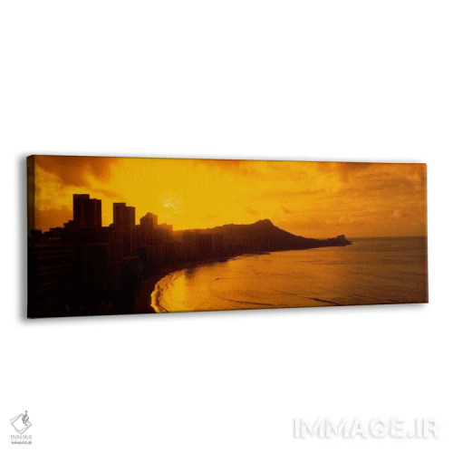 تابلو ایالات متحده آمریکا، هاوایی، هونولولو، ساحل وایکیکی، دید صبحگاهی از شهر و ساحل اثر پانورامیک ایمجز (استودیو عکاسی عریض) - نمای پرسپکتیو محصول