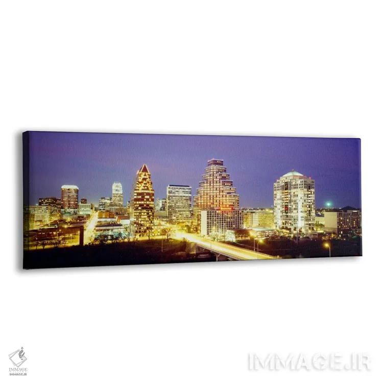 تابلو ساختمانها که در غروب روشن شدهاند، آستین، تگزاس، ایالات متحده آمریکا اثر پانورامیک ایمجز (استودیو عکاسی عریض) - نمای پرسپکتیو محصول