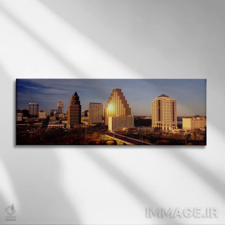 تابلو آسمانخراشها در یک شهر، آستین، تگزاس، ایالات متحده آمریکا اثر پانورامیک ایمجز (استودیو عکاسی عریض) - نمای روبهرو روی دیوار