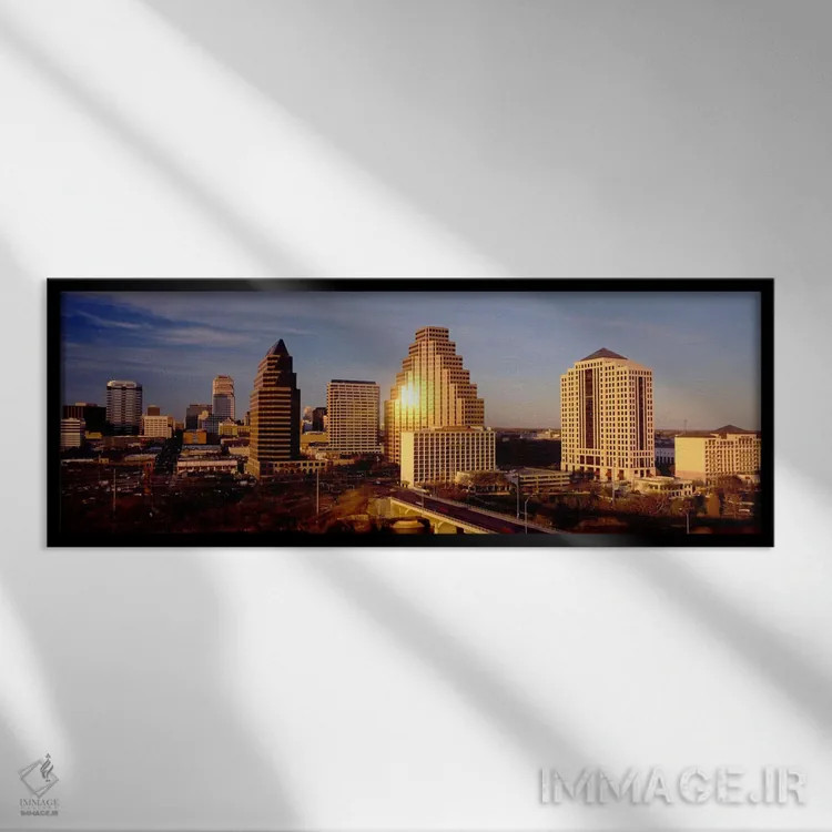 تابلو آسمانخراشها در یک شهر، آستین، تگزاس، ایالات متحده آمریکا اثر پانورامیک ایمجز (استودیو عکاسی عریض) - نمای قابدار مشکی