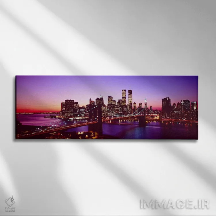 تابلو New York City, Brooklyn Bridge, Twilight" - "ایالات متحده، نیویورک سیتی، پل بروکلین، هنگام غروب" اثر پانورامیک ایمجز (استودیو عکاسی عریض) - نمای روبهرو روی دیوار