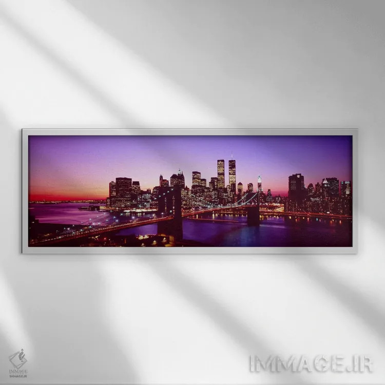 تابلو New York City, Brooklyn Bridge, Twilight" - "ایالات متحده، نیویورک سیتی، پل بروکلین، هنگام غروب" اثر پانورامیک ایمجز (استودیو عکاسی عریض) - نمای قابدار سفید