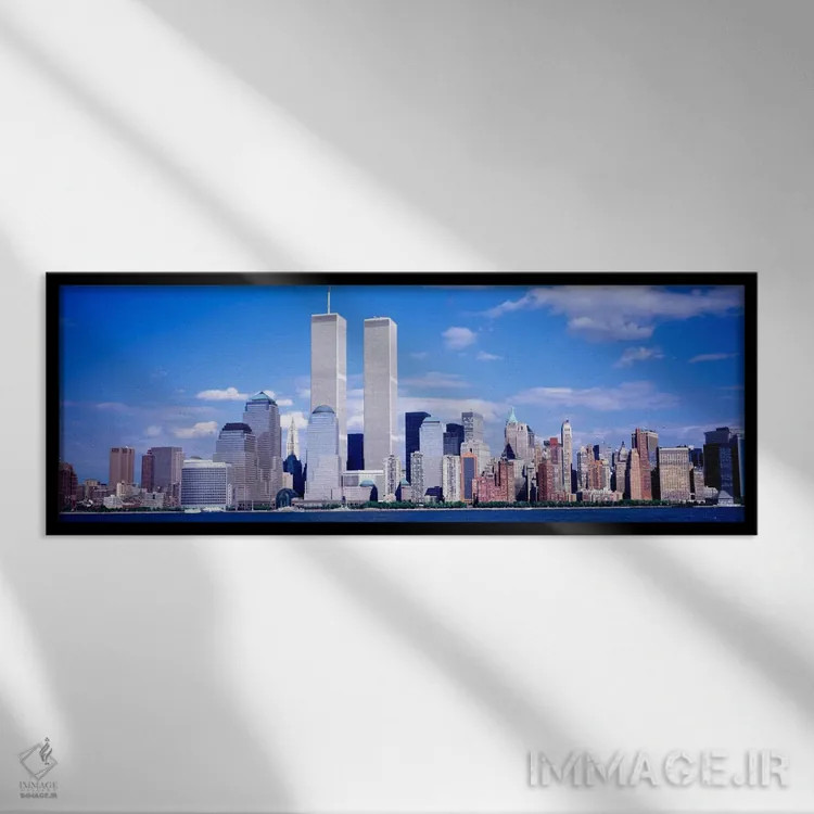 تابلو New York City, with World Trade Center" - "ایالات متحده، نیویورک سیتی، با مرکز تجارت جهانی" اثر پانورامیک ایمجز (استودیو عکاسی عریض) - نمای قابدار مشکی