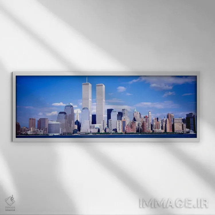 تابلو New York City, with World Trade Center" - "ایالات متحده، نیویورک سیتی، با مرکز تجارت جهانی" اثر پانورامیک ایمجز (استودیو عکاسی عریض) - نمای قابدار سفید
