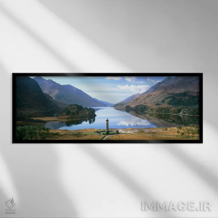 تابلو Glenfinnan, Highlands, Scotland, United Kingdom" - "چشمانداز زیبا با برج یادبود گلنفینان و دریاچه شییل، گلنفینان، هایلند، اسکاتلند، بریتانیا" اثر پانورامیک ایمجز (استودیو عکاسی عریض) - نمای قابدار مشکی