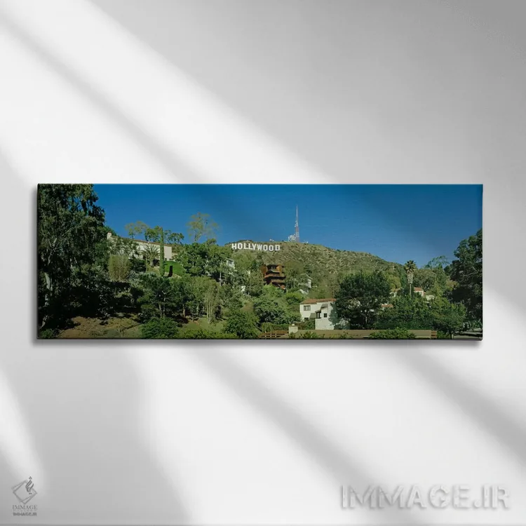 تابلو California, Los Angeles, Hollywood Sign at Hollywood Hills" - "ایالات متحده، کالیفرنیا، لسآنجلس، تابلو هالیوود در تپههای هالیوود" اثر پانورامیک ایمجز (استودیو عکاسی عریض) - نمای روبهرو روی دیوار