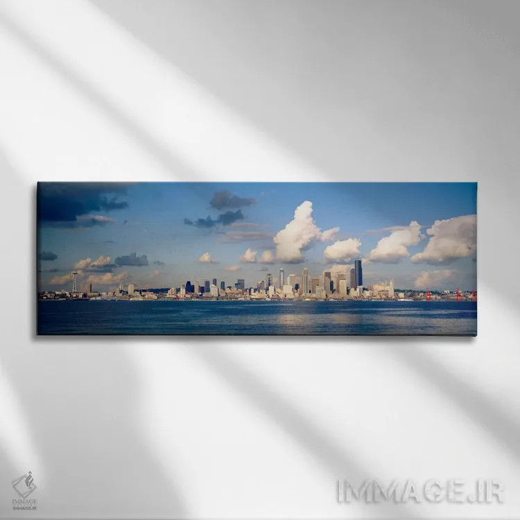 تابلو Elliott Bay, Seattle, King County, Washington State, USA, 1996" - "ساختمانها در کنار ساحل، ایلیوت بی، سیاتل، شهرستان کینگ، ایالت واشنگتن، ایالات متحده، ۱۹۹۶" اثر پانورامیک ایمجز (استودیو عکاسی عریض) - نمای روبهرو روی دیوار
