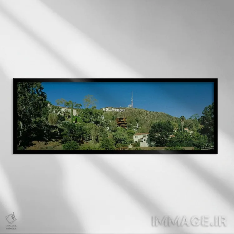 تابلو California, Los Angeles, Hollywood Sign at Hollywood Hills" - "ایالات متحده، کالیفرنیا، لسآنجلس، تابلو هالیوود در تپههای هالیوود" اثر پانورامیک ایمجز (استودیو عکاسی عریض) - نمای قابدار مشکی