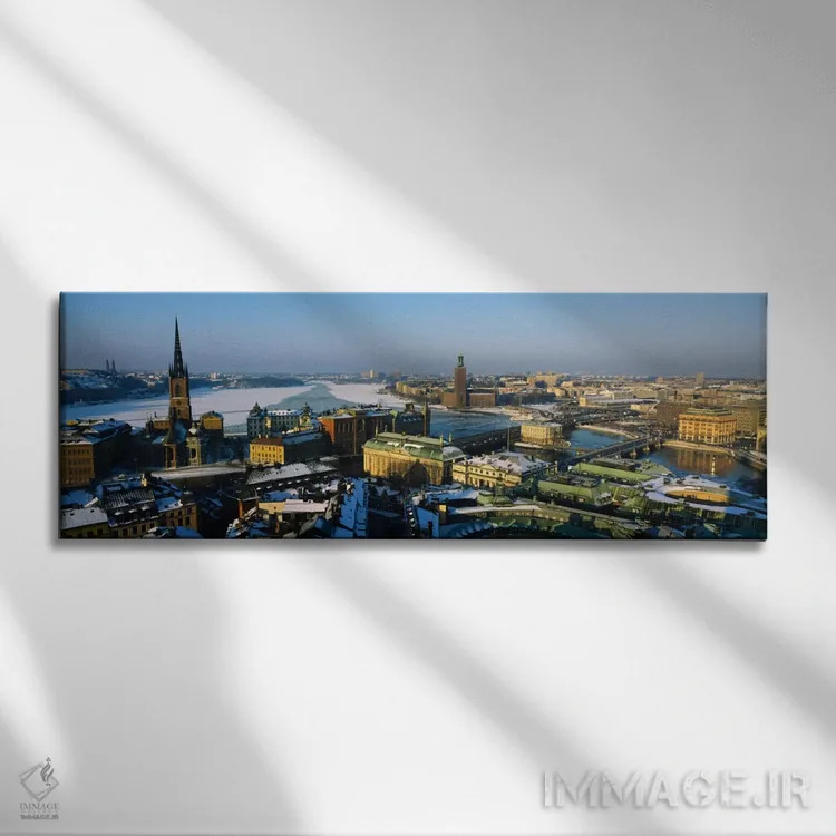 تابلو Stockholm, Sweden" - "نمای بالا به سوی شهر، استکهلم، سوئد" اثر پانورامیک ایمجز (استودیو عکاسی عریض) - نمای روبهرو روی دیوار