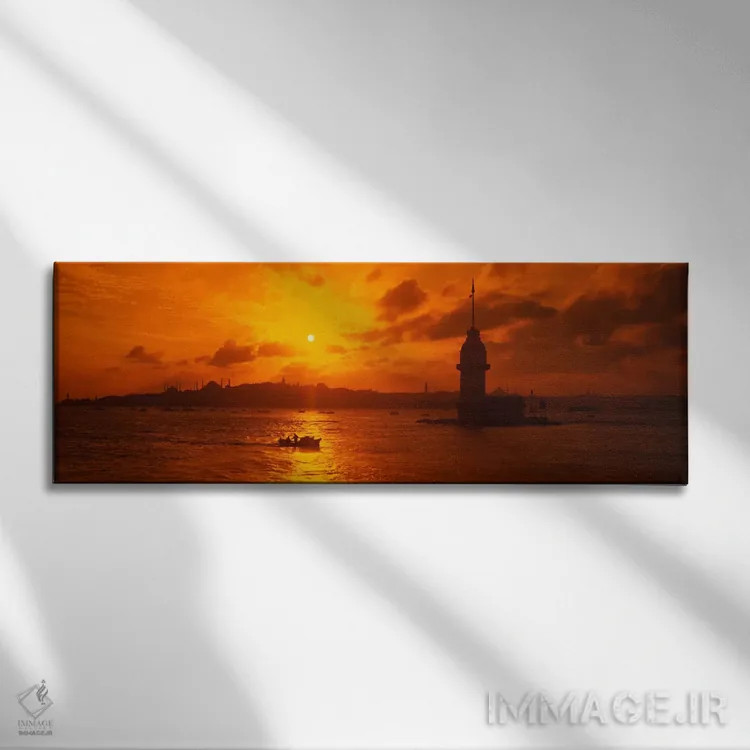 تابلو Bosphorus, Istanbul, Turkey" - "غروب آفتاب بر فراز یک رودخانه، بسفر، استانبول، ترکیه" اثر پانورامیک ایمجز (استودیو عکاسی عریض) - نمای روبهرو روی دیوار