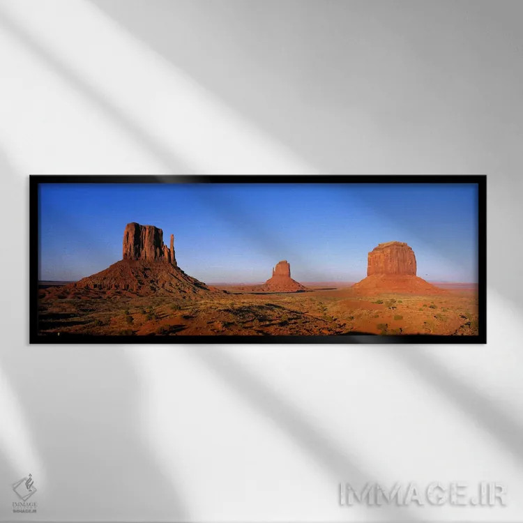 تابلو Monument Valley, Navajo Nation, Arizona, USA" - "دستکشها و مریک بات، دره یادبود، ملت ناواهو، آریزونا، ایالات متحده" اثر پانورامیک ایمجز (استودیو عکاسی عریض) - نمای قابدار مشکی