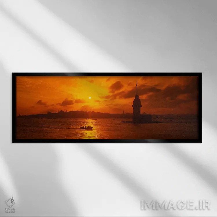 تابلو Bosphorus, Istanbul, Turkey" - "غروب آفتاب بر فراز یک رودخانه، بسفر، استانبول، ترکیه" اثر پانورامیک ایمجز (استودیو عکاسی عریض) - نمای قابدار مشکی