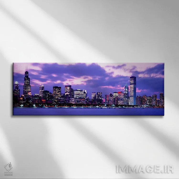 تابلو غروب شیکاگو (ایلینوی، آمریکا) اثر پانورامیک ایمجز (استودیو عکاسی عریض) - نمای روبهرو روی دیوار