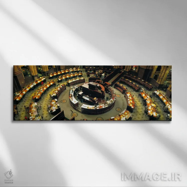 تابلو Library Of Congress, Washington DC, District Of Columbia, USA" - "نمای بالا از اتاق مطالعه یک کتابخانه، کتابخانه کنگره، واشینگتن دی.سی، منطقه کلمبیا، ایالات متحده" اثر پانورامیک ایمجز (استودیو عکاسی عریض) - نمای روبهرو روی دیوار